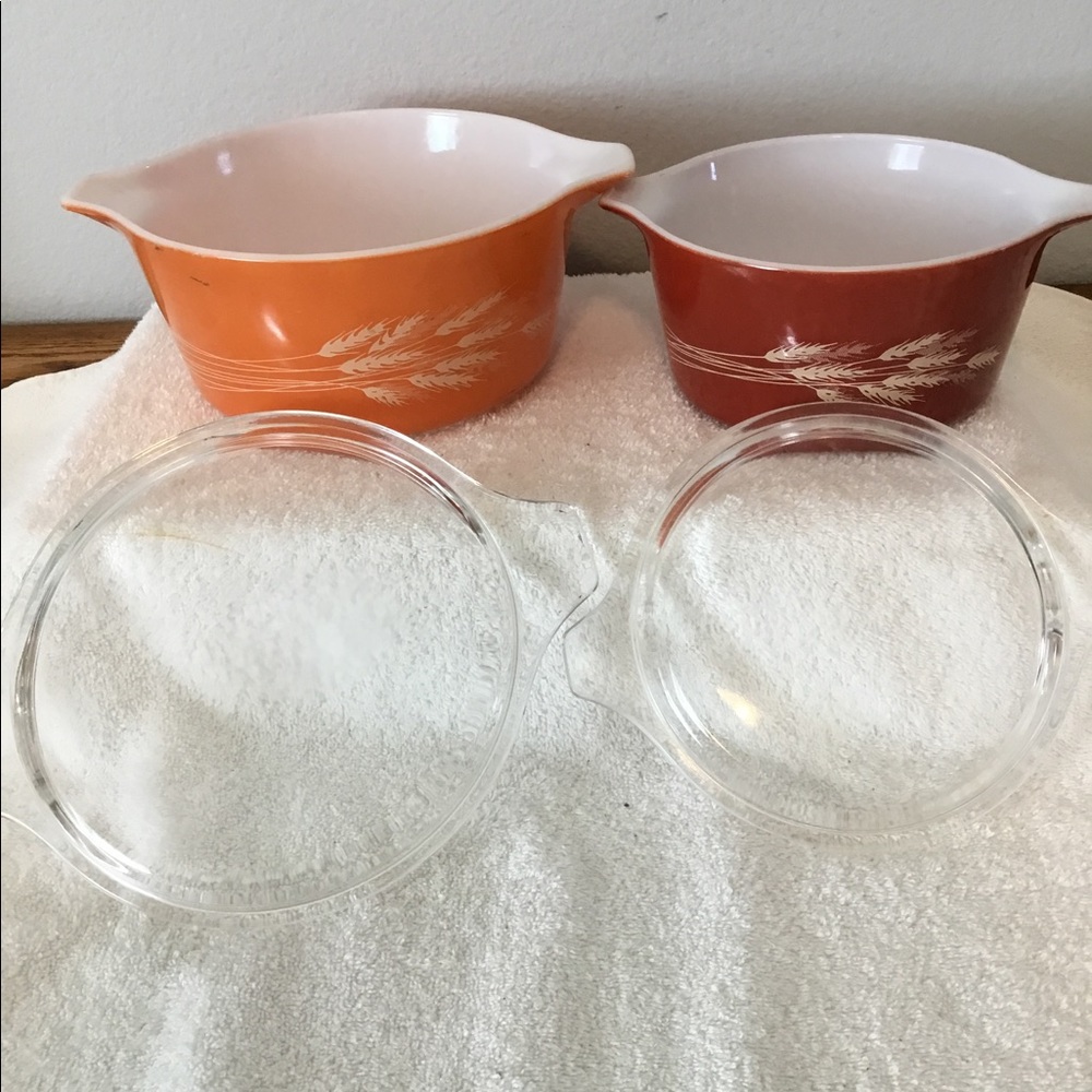 Pyrex autumn harvest wheat 2pc w/lids casserole dishes 474-B & 473-B